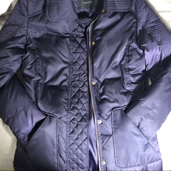 tahari down fill long winter jacket dark purple - Picture 6 of 6